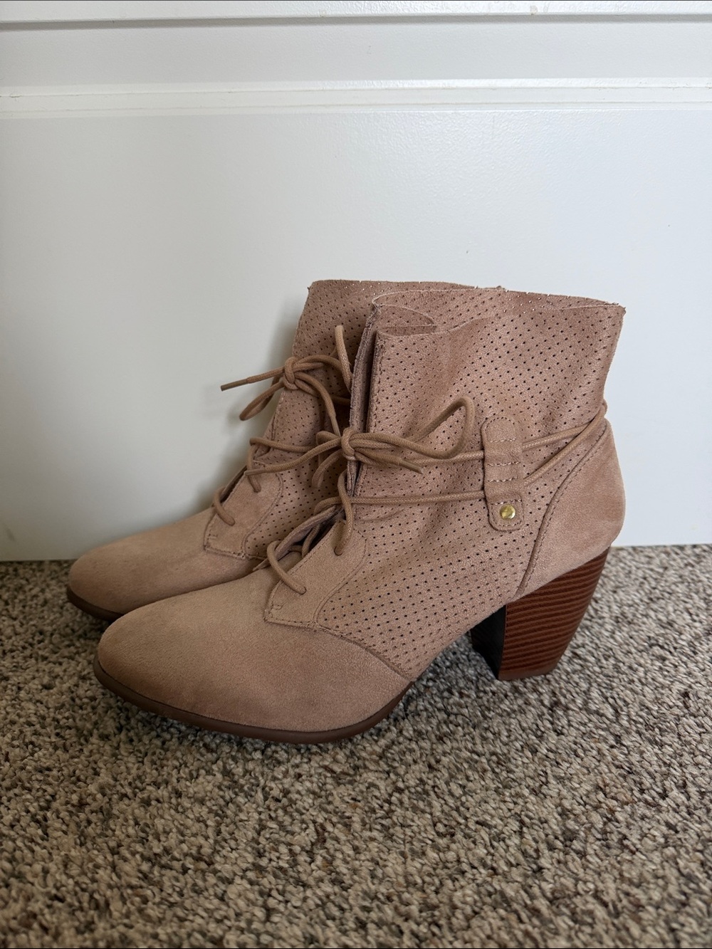 Suede Lace-Up Ankle Boots in Taupe